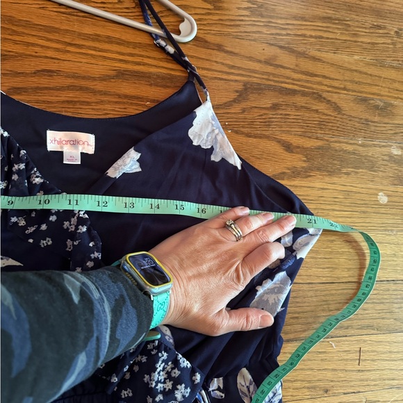 Xhilaration Size XL Ruffled Navy Flower Spaghetti Strap Dress - Picture 7 of 7